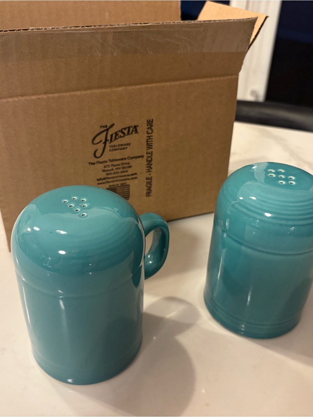 New Fiesta Teal Ceramic Salt and Pepper Shakers Pair of Two